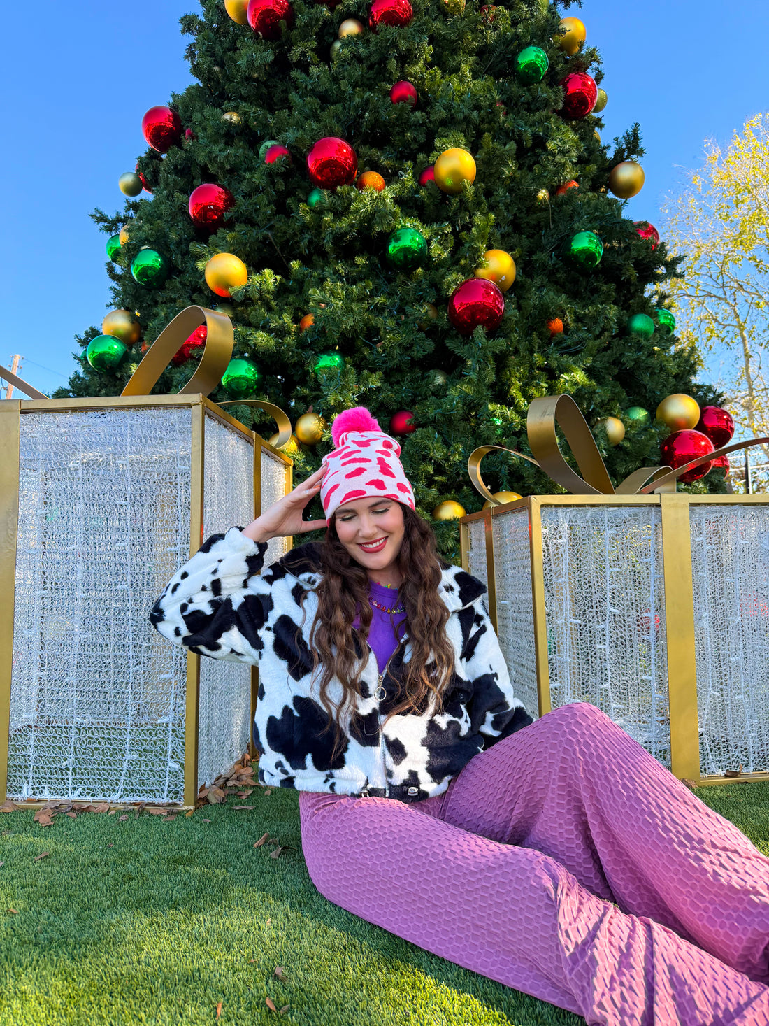 Pink Cow Print Beanie
