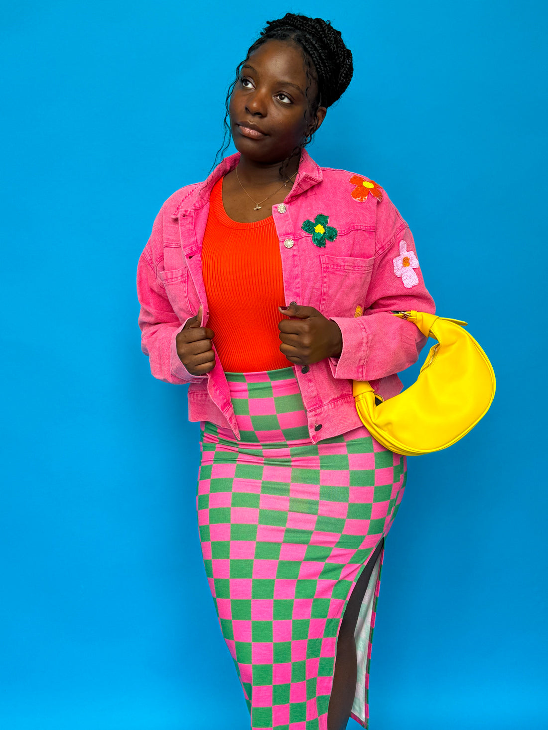 Pink Flower Denim Jacket (S-3XL)