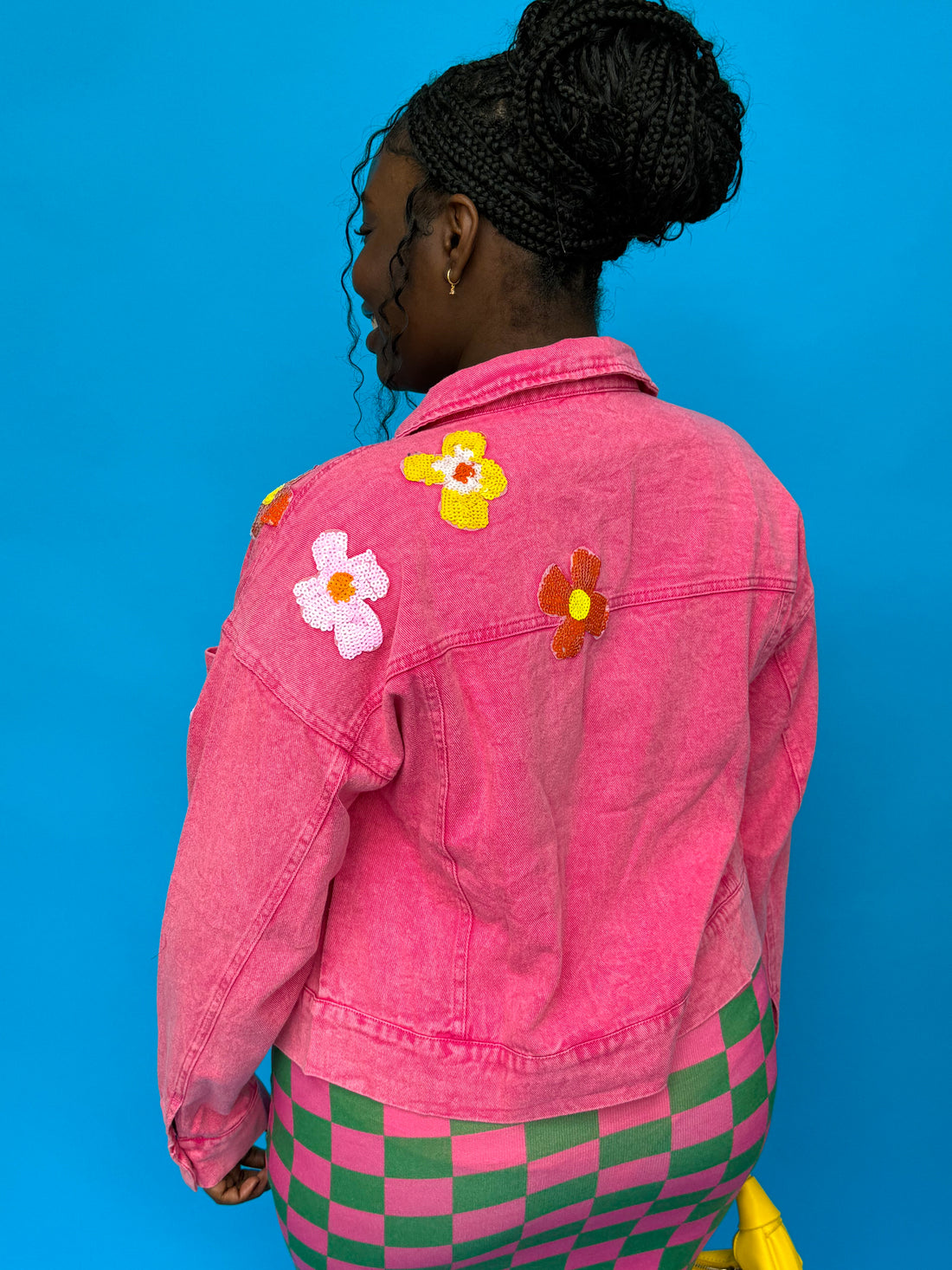 Pink Flower Denim Jacket (S-3XL)