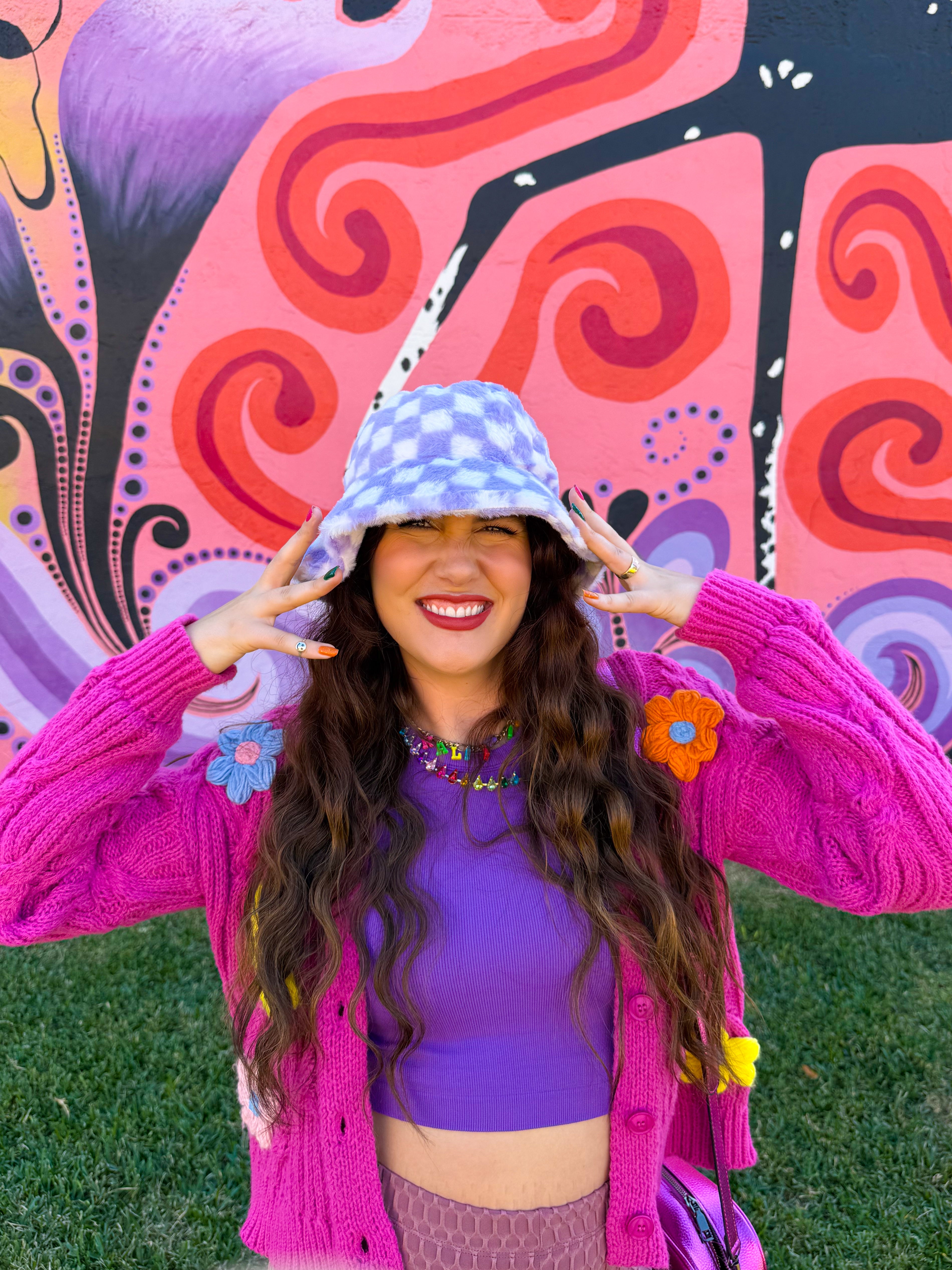 Lilac Checker Bucket Hat