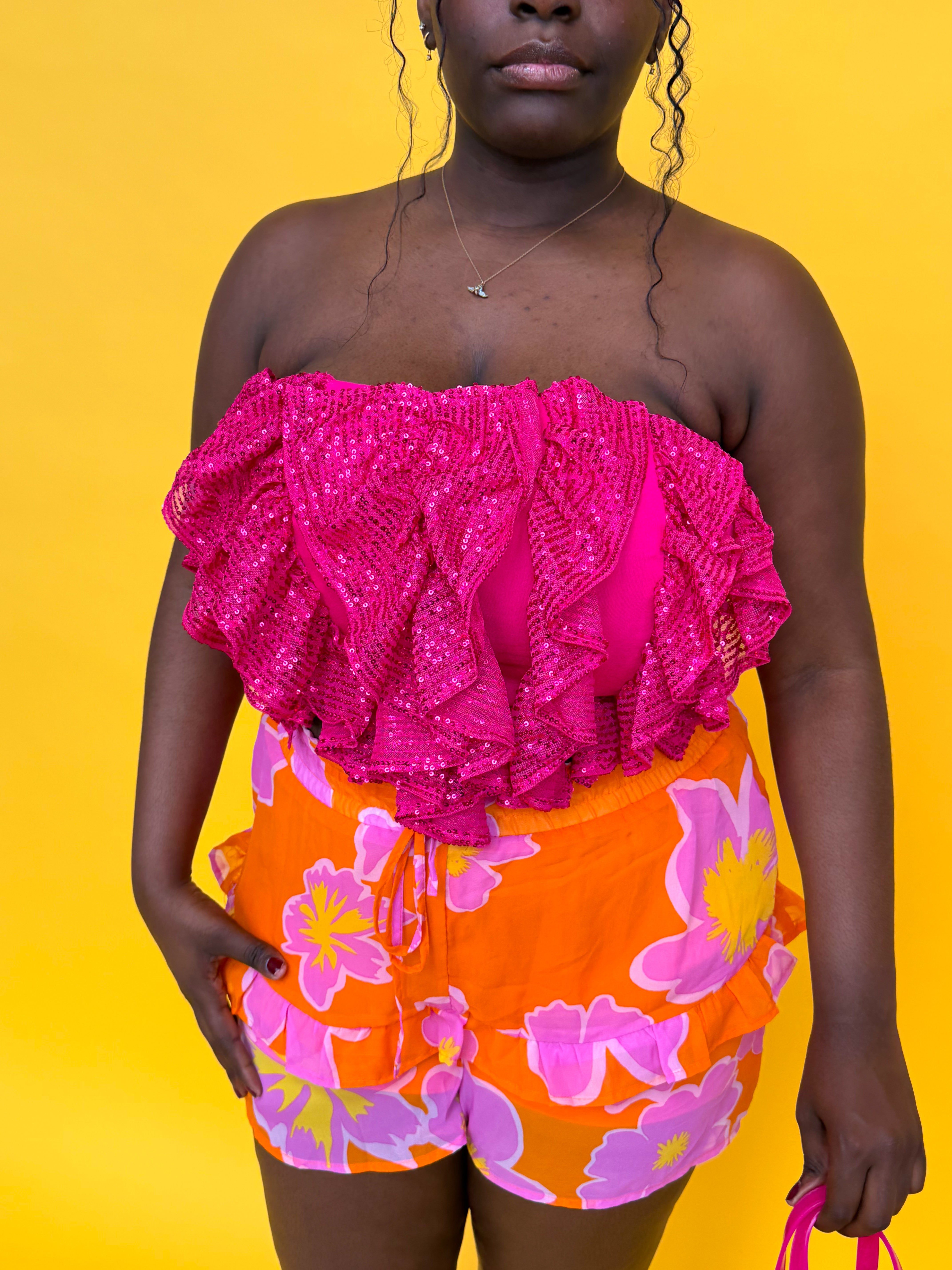 Glowing Pink Sequin Tube Top (S-3XL)