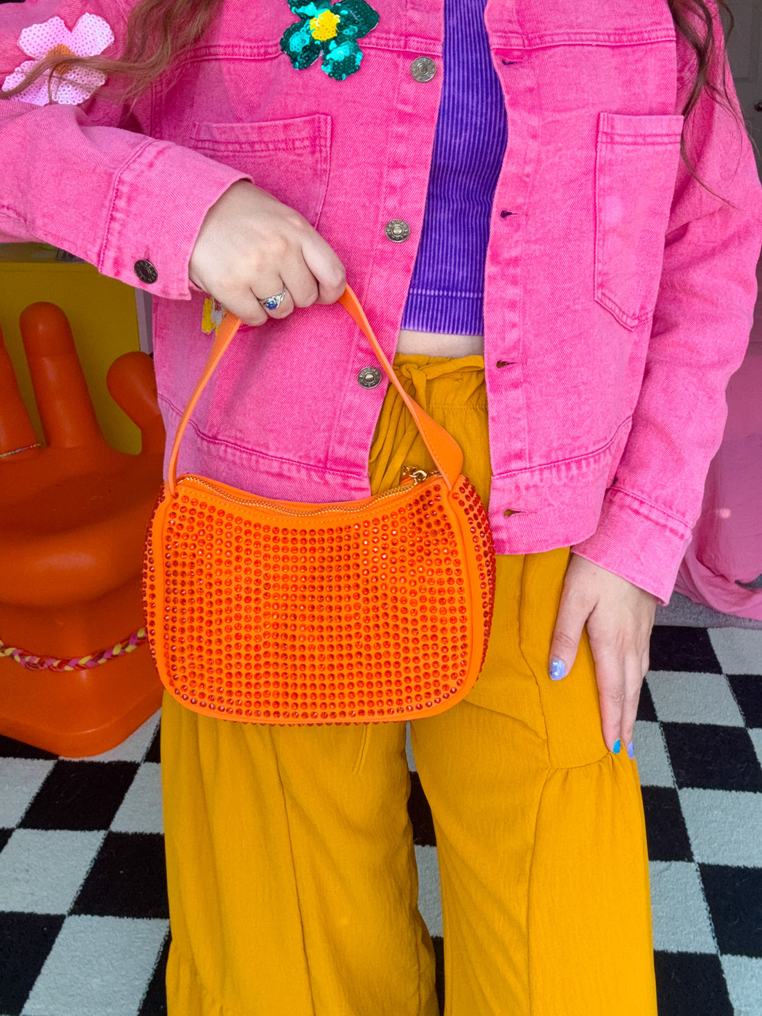 Dazzle Rhinestone Orange Purse