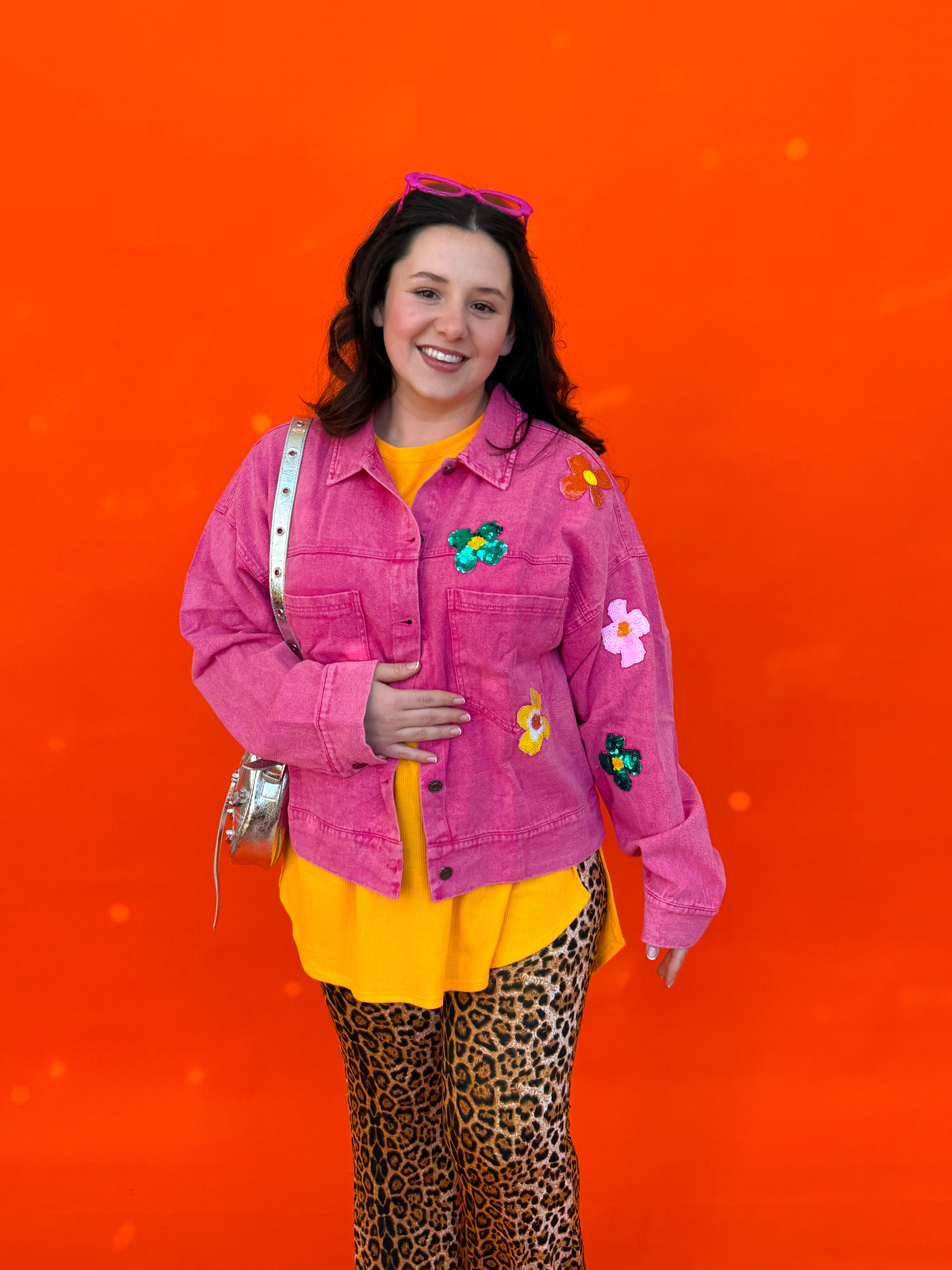 Pink Flower Denim Jacket (S-3XL)