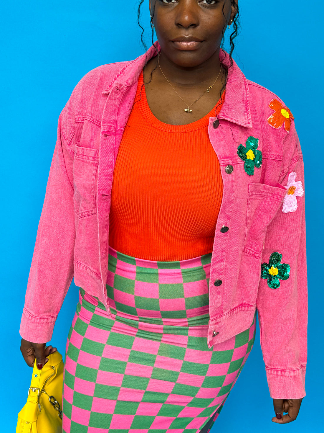 Pink Flower Denim Jacket (S-3XL)