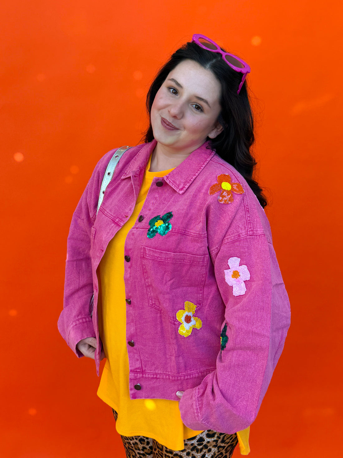 Pink Flower Denim Jacket (S-3XL)