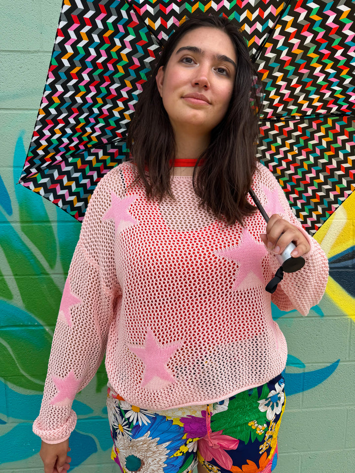 Pink Mesh Star Layering Top (S-3XL)
