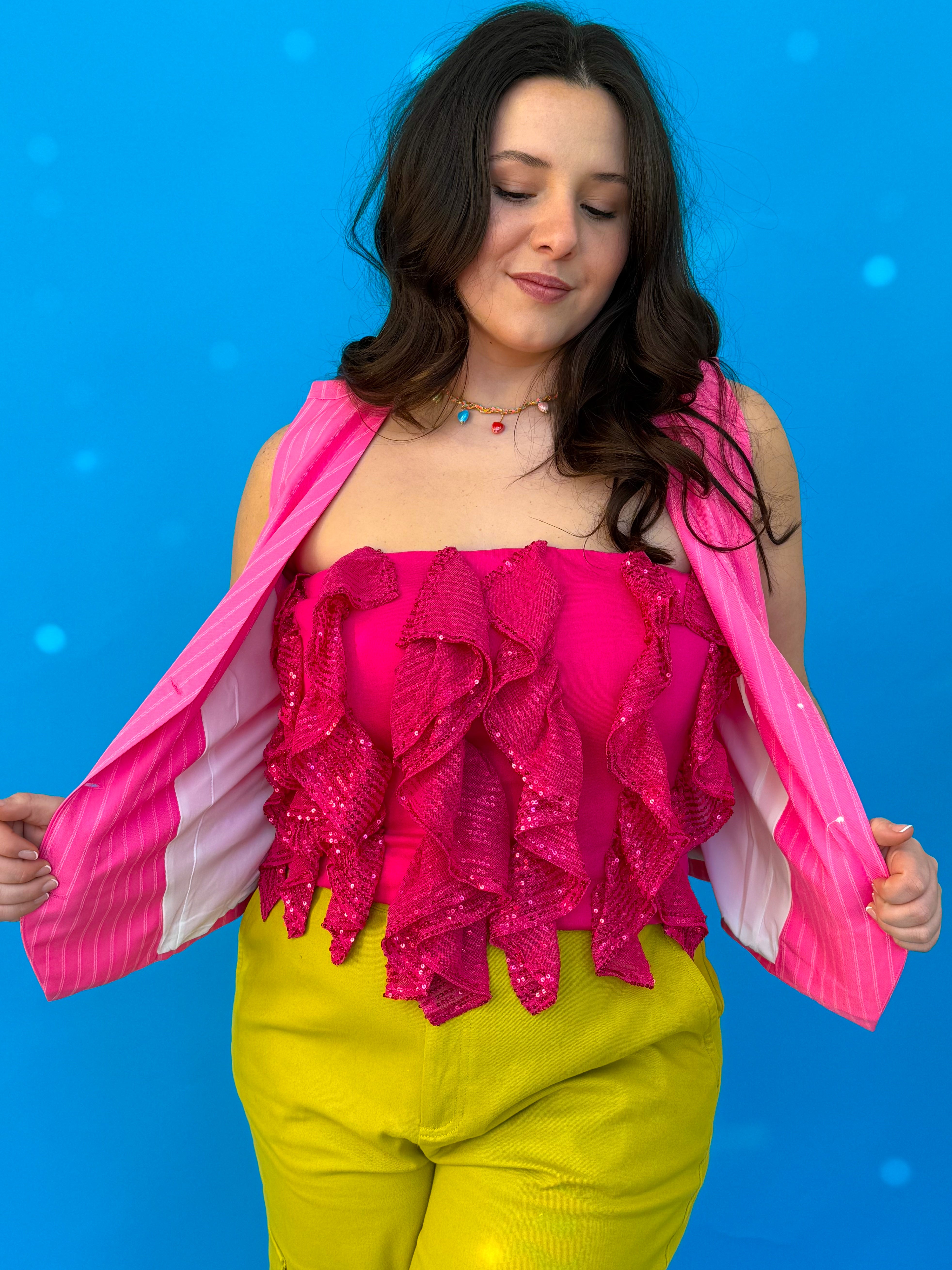 Glowing Pink Sequin Tube Top (S-3XL)