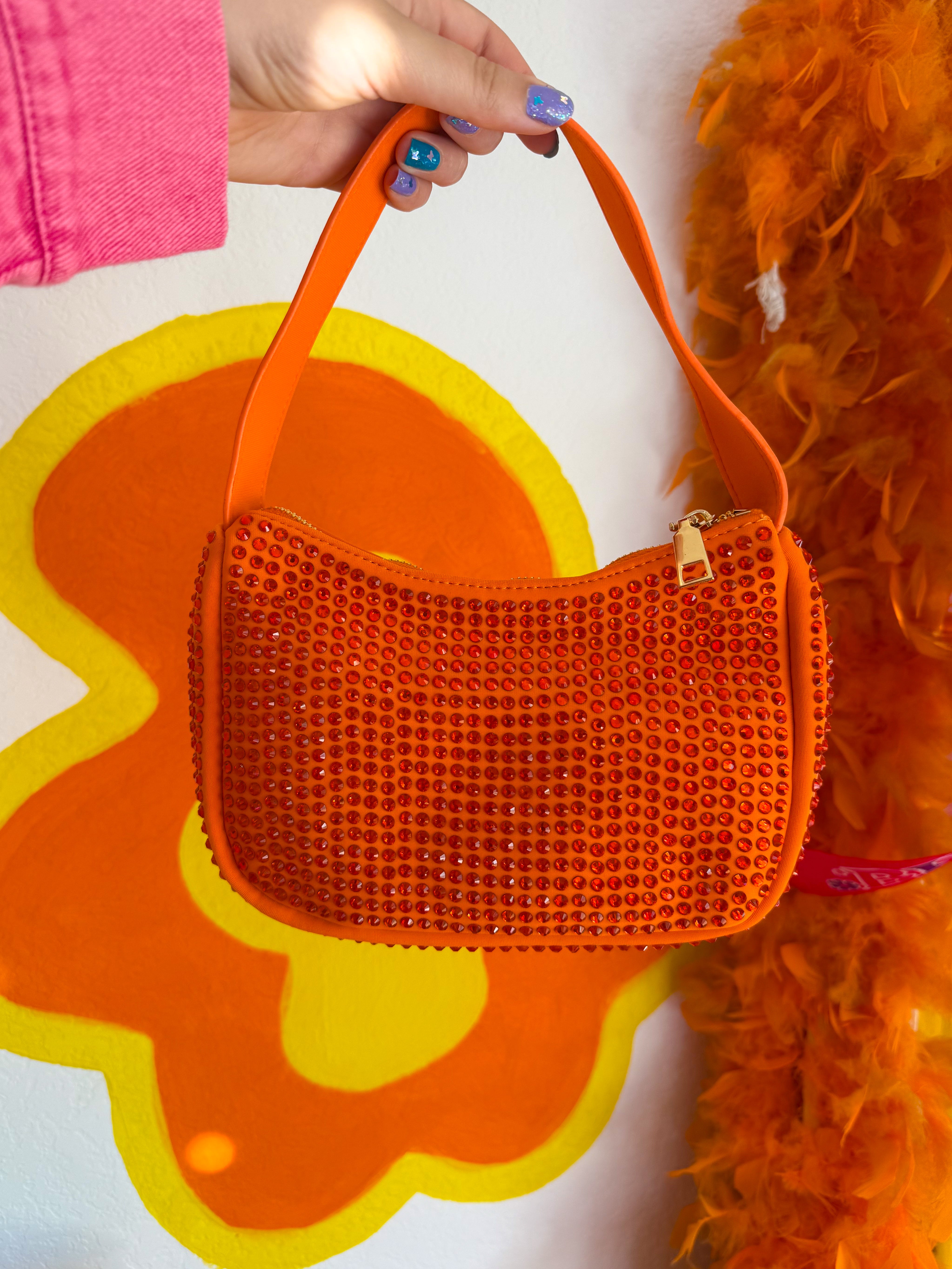 Dazzle Rhinestone Orange Purse
