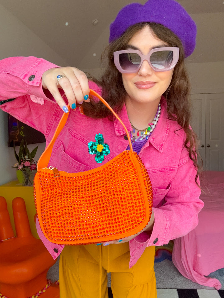Dazzle Rhinestone Orange Purse