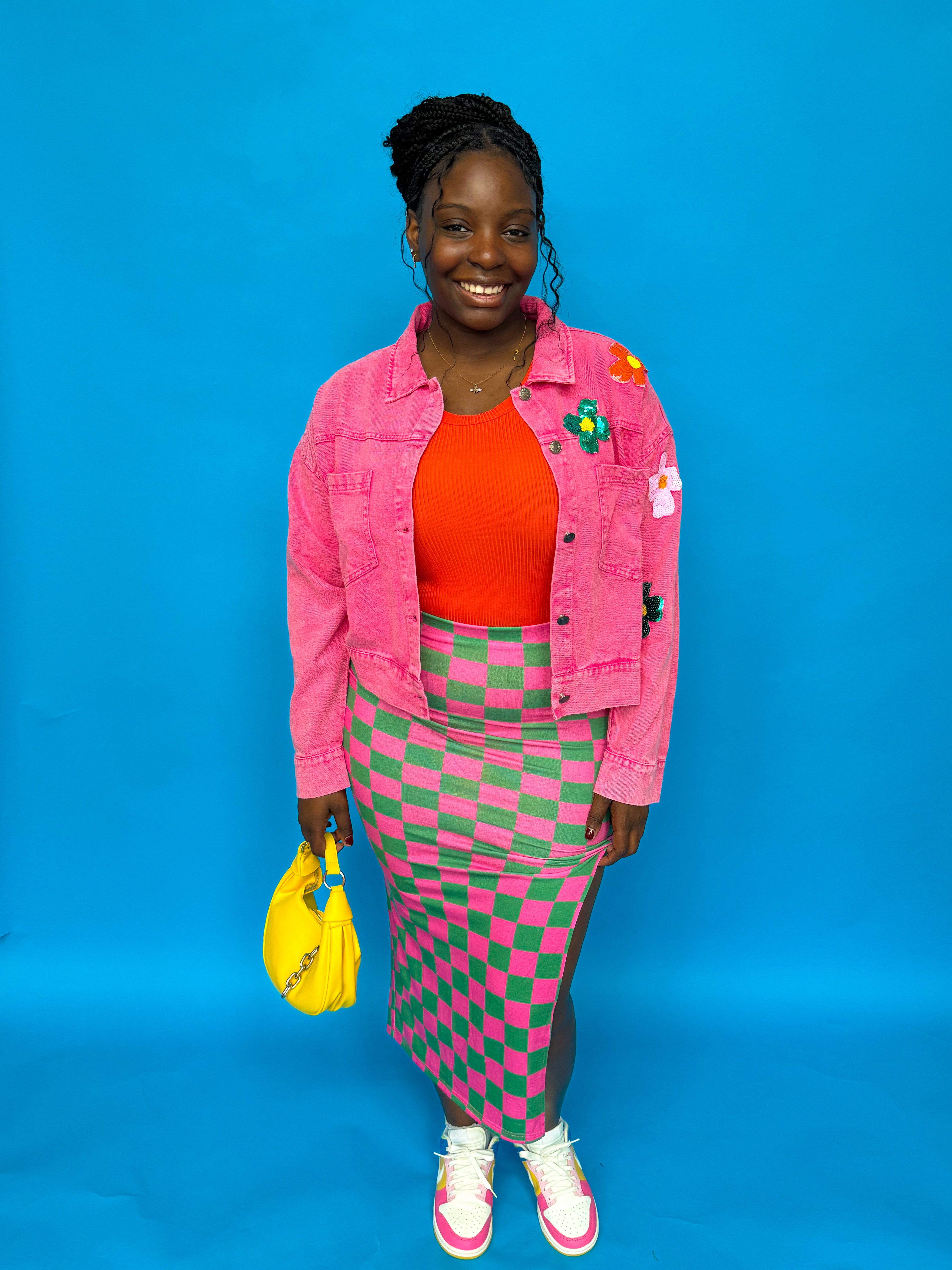 Pink Flower Denim Jacket (S-3XL)