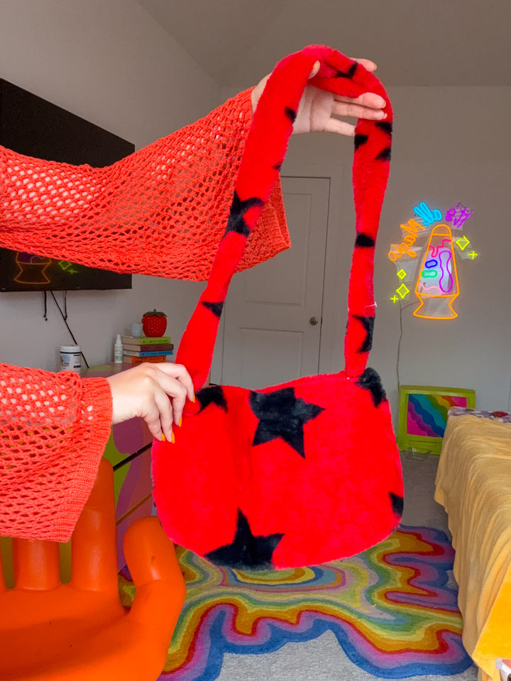 Red Fuzzy Star Print Bag