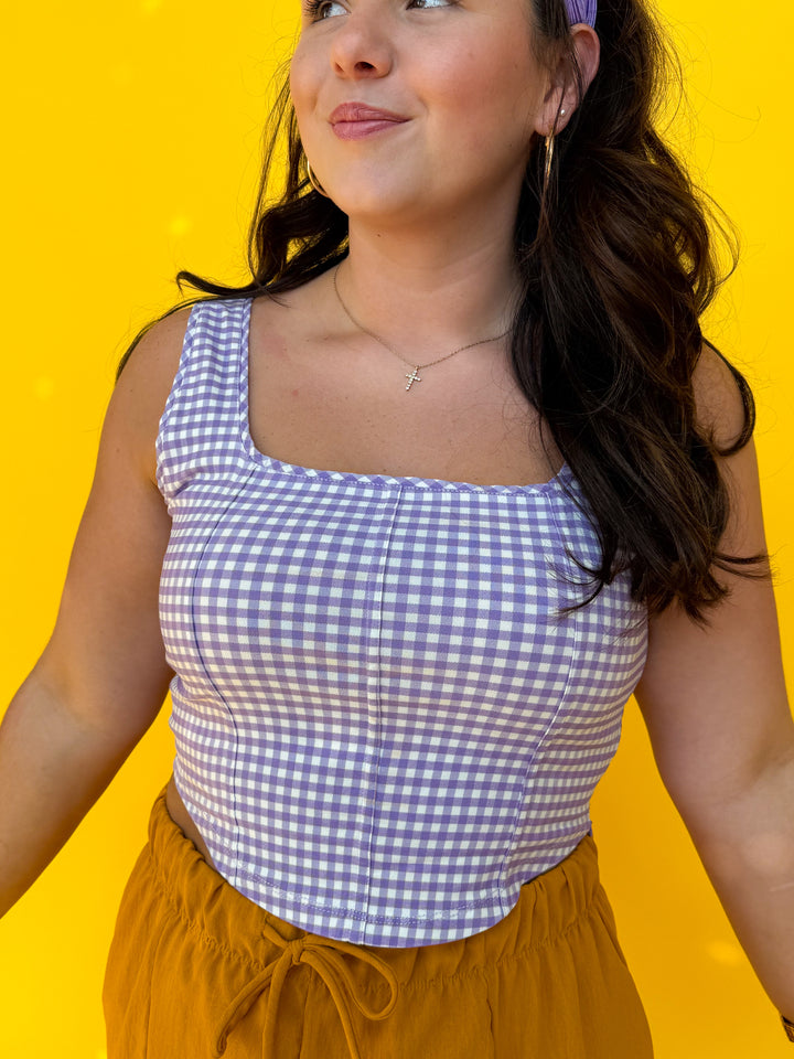 Lavender Plaid Bustier Top (S-XL)