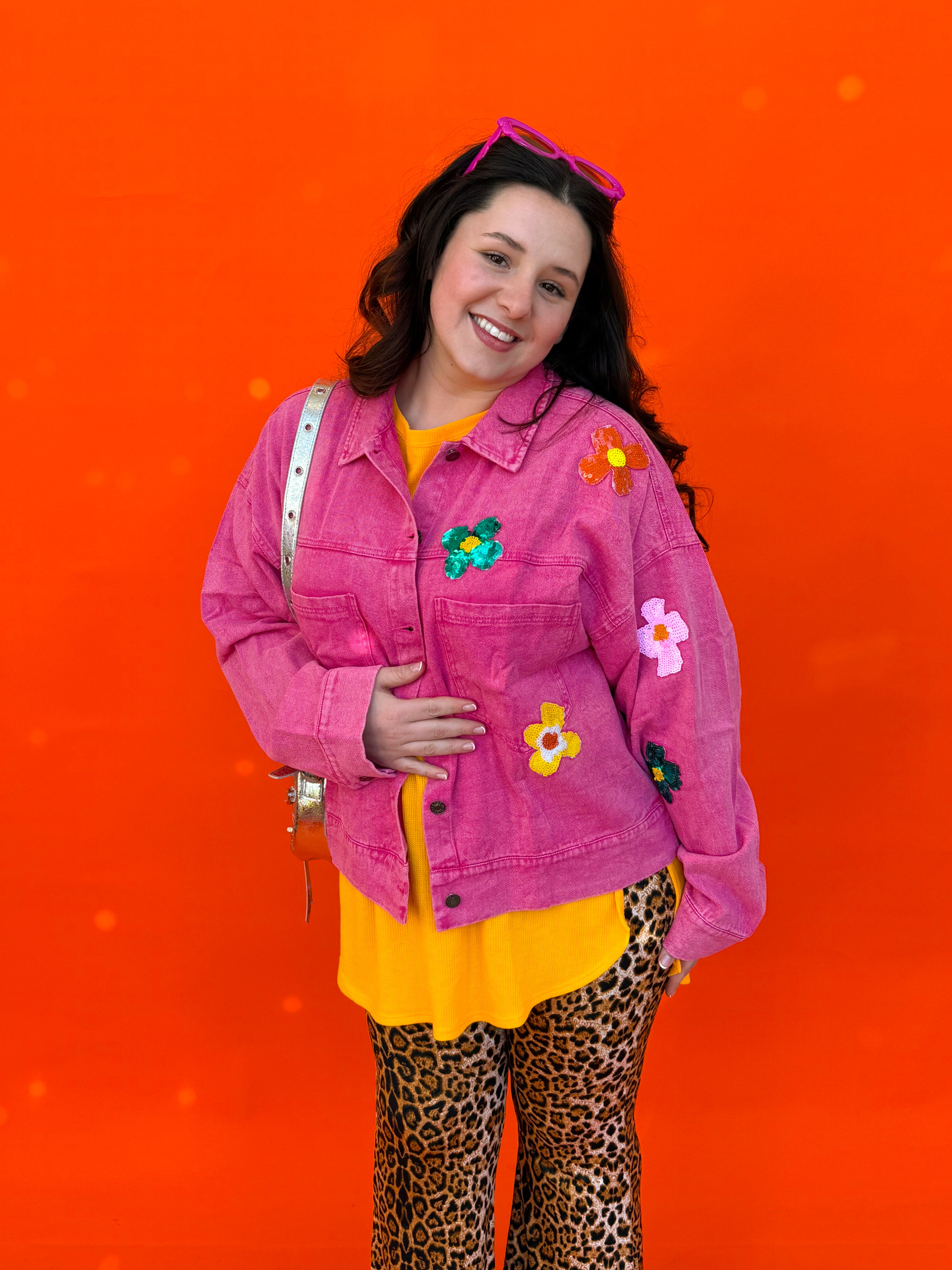 Pink Flower Denim Jacket (S-3XL)