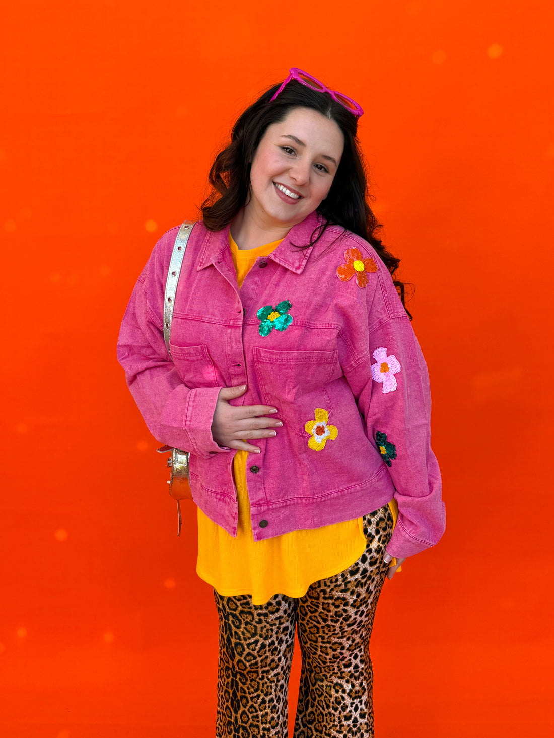 Pink Flower Denim Jacket (S-3XL)
