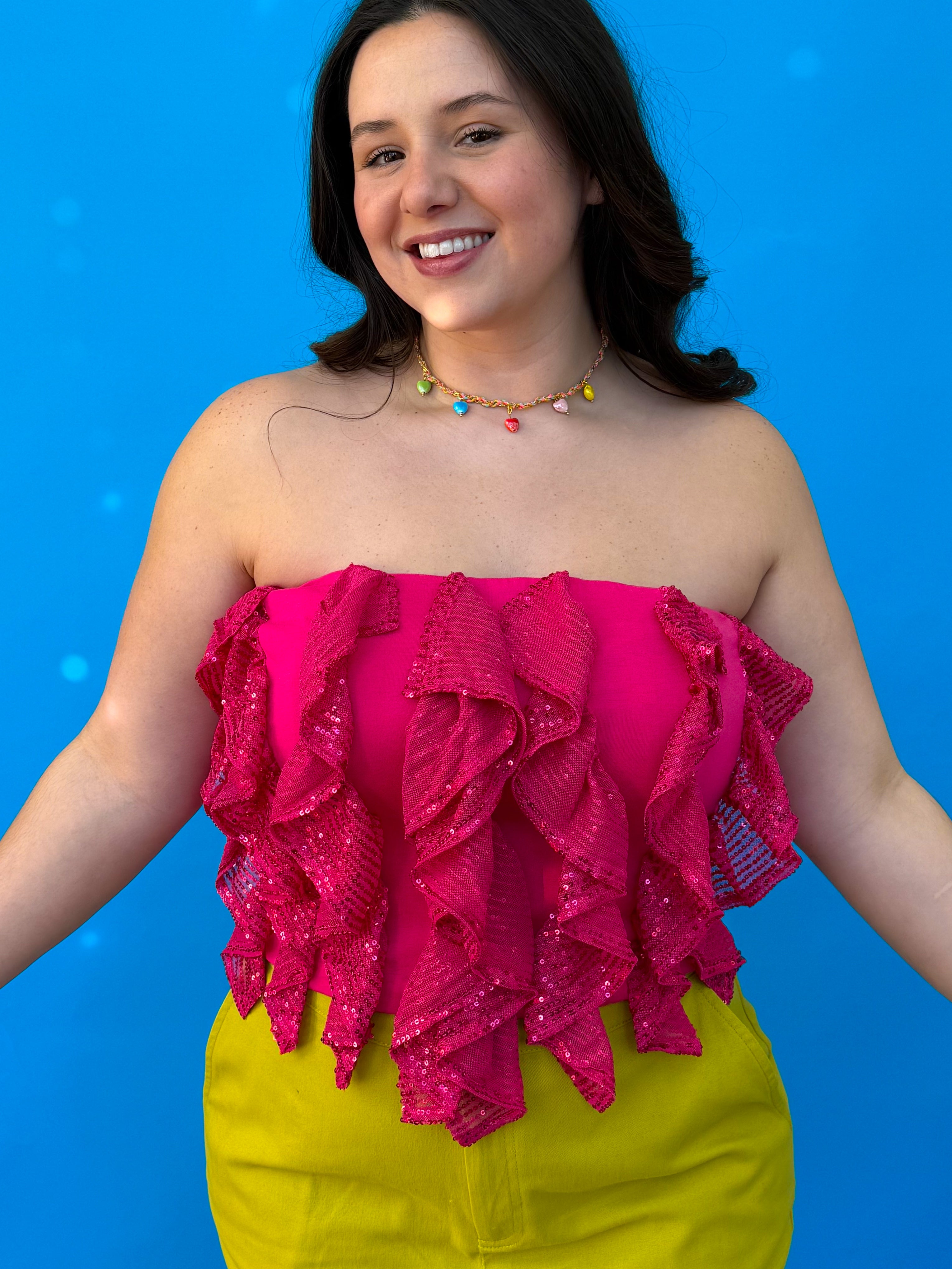 Glowing Pink Sequin Tube Top (S-3XL)