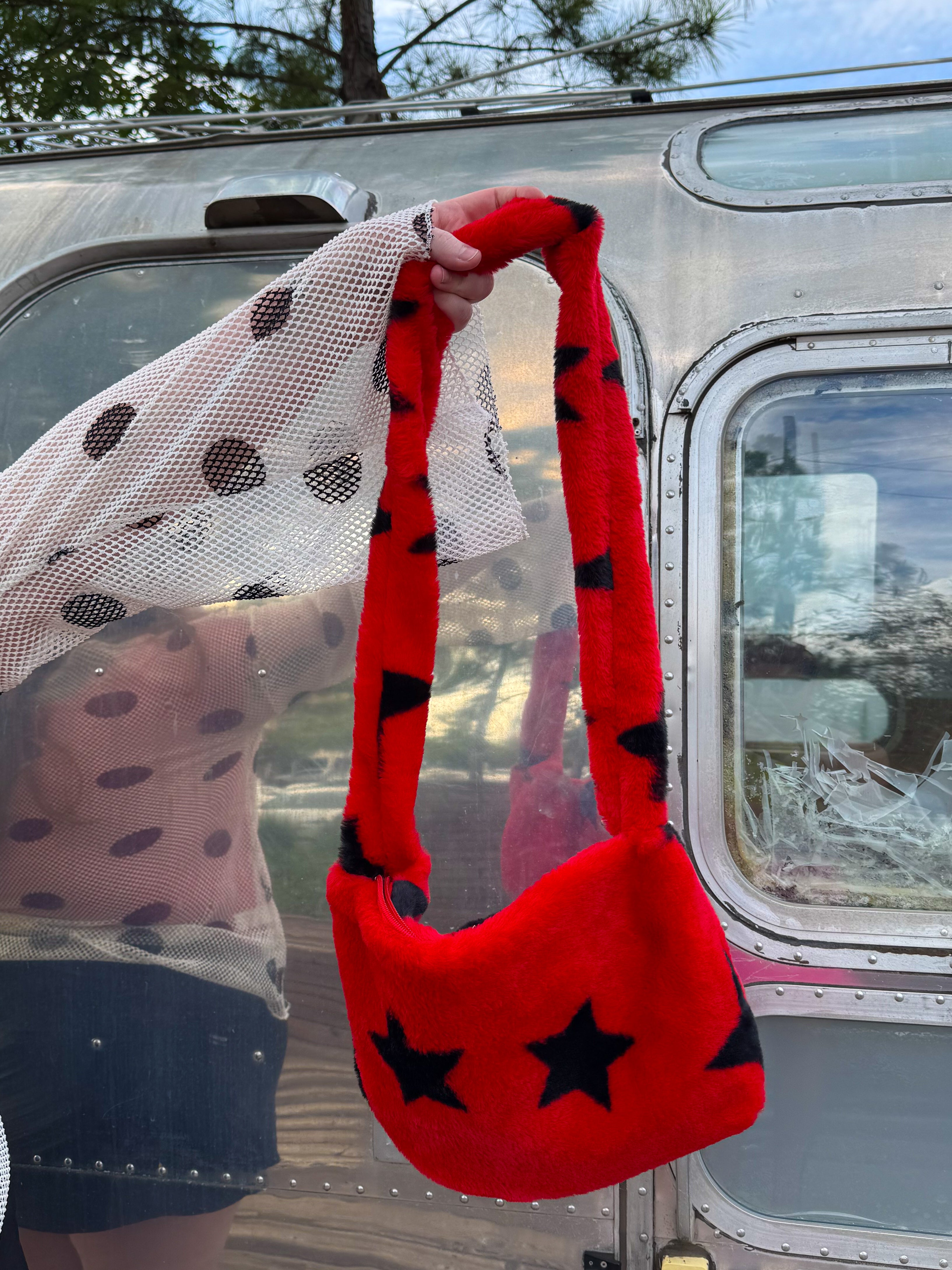 Red Fuzzy Star Print Bag