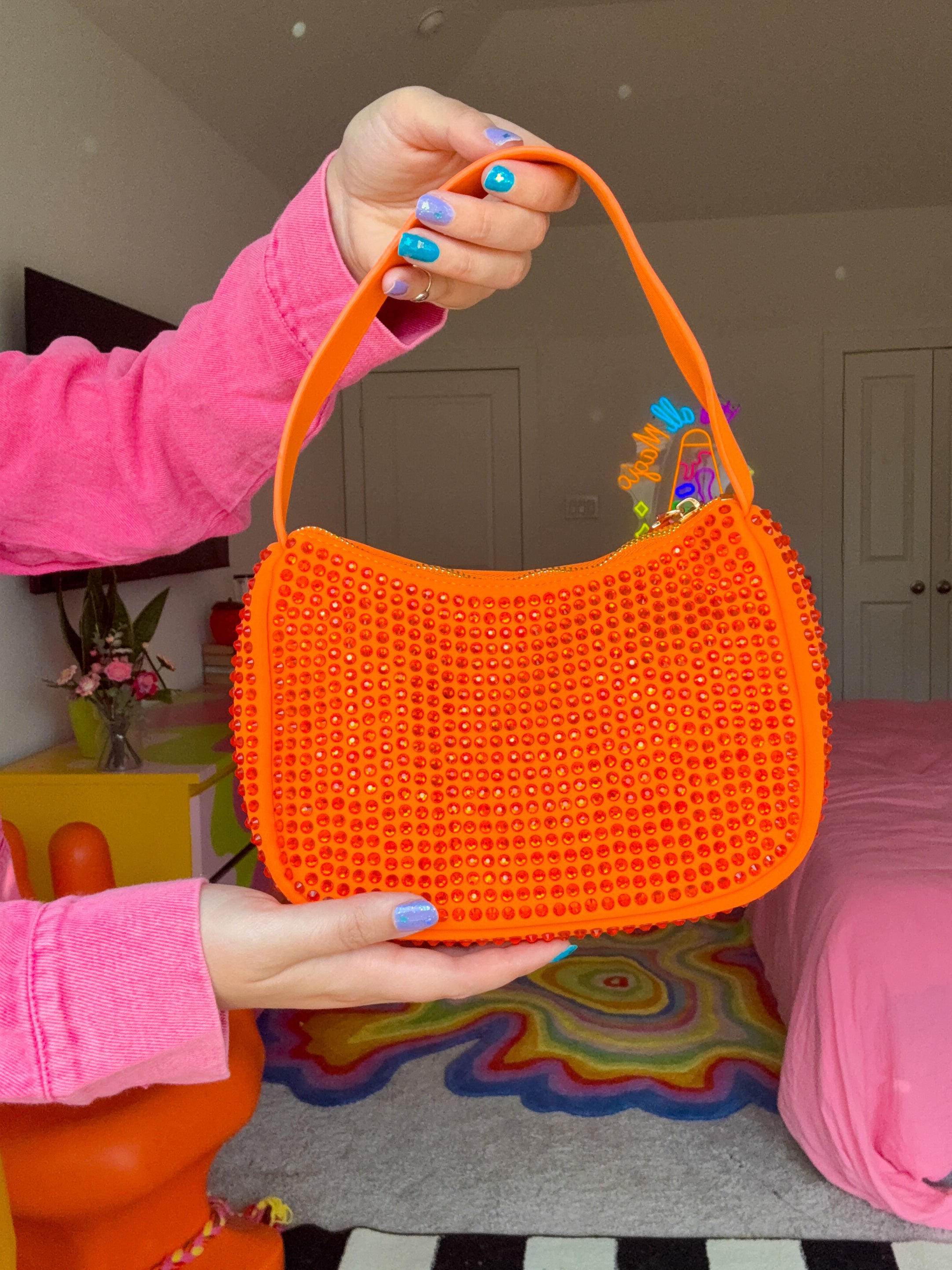 Dazzle Rhinestone Orange Purse