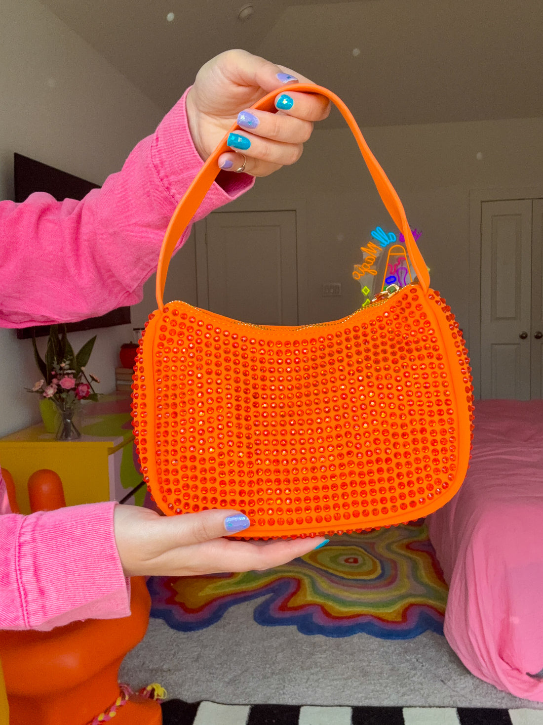 Dazzle Rhinestone Orange Purse