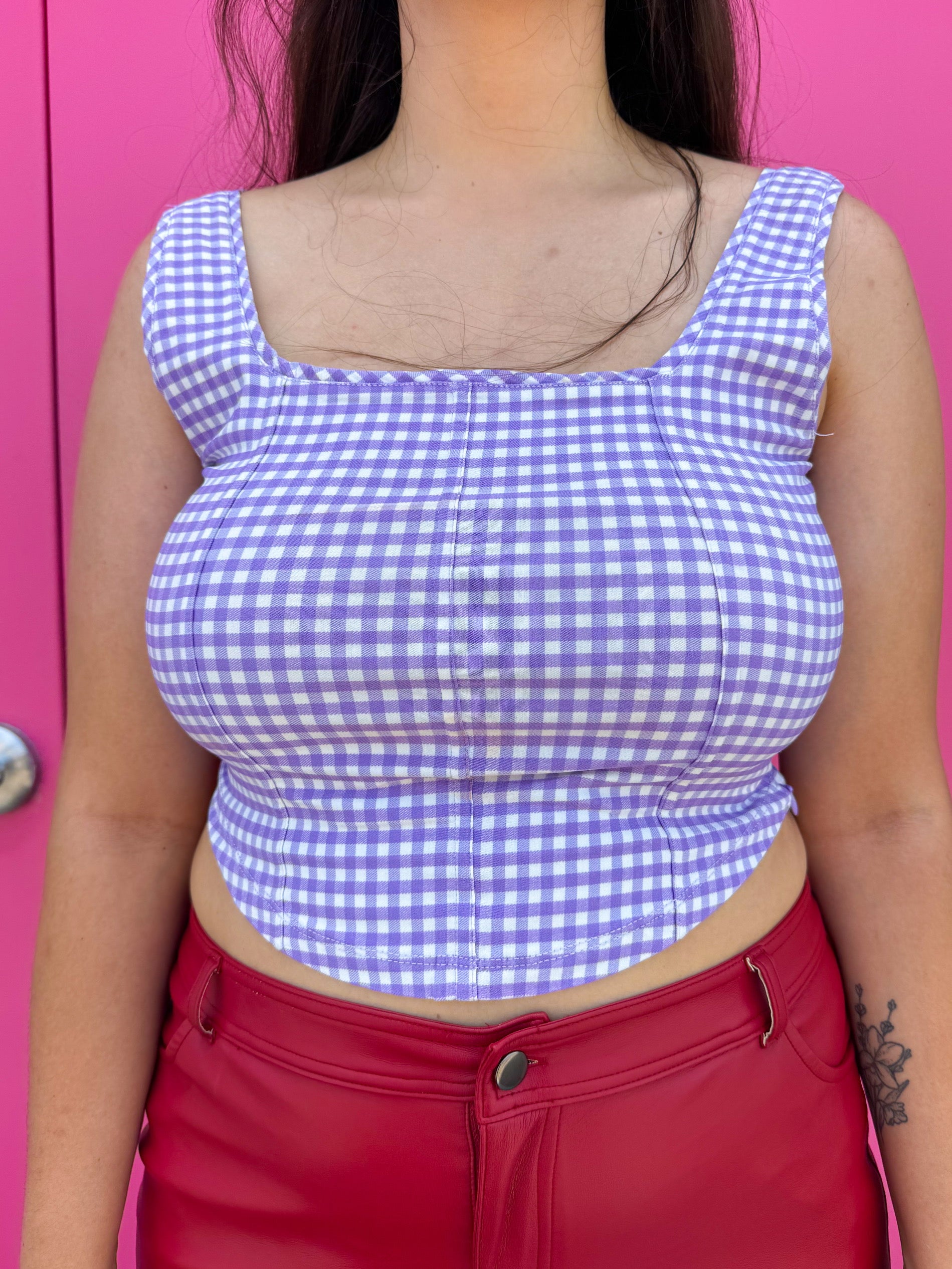 Lavender Plaid Bustier Top (S-XL)
