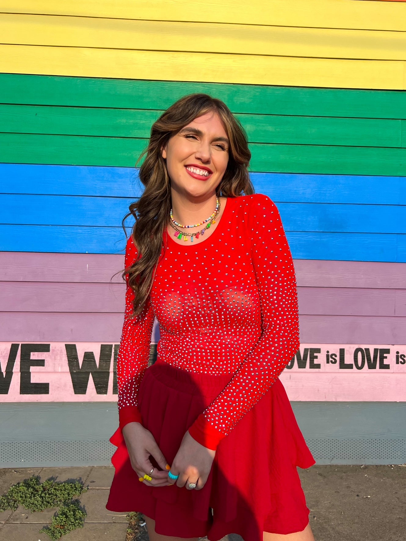 Show Stopper Rhinestone Bodysuit in Red (S-3X)