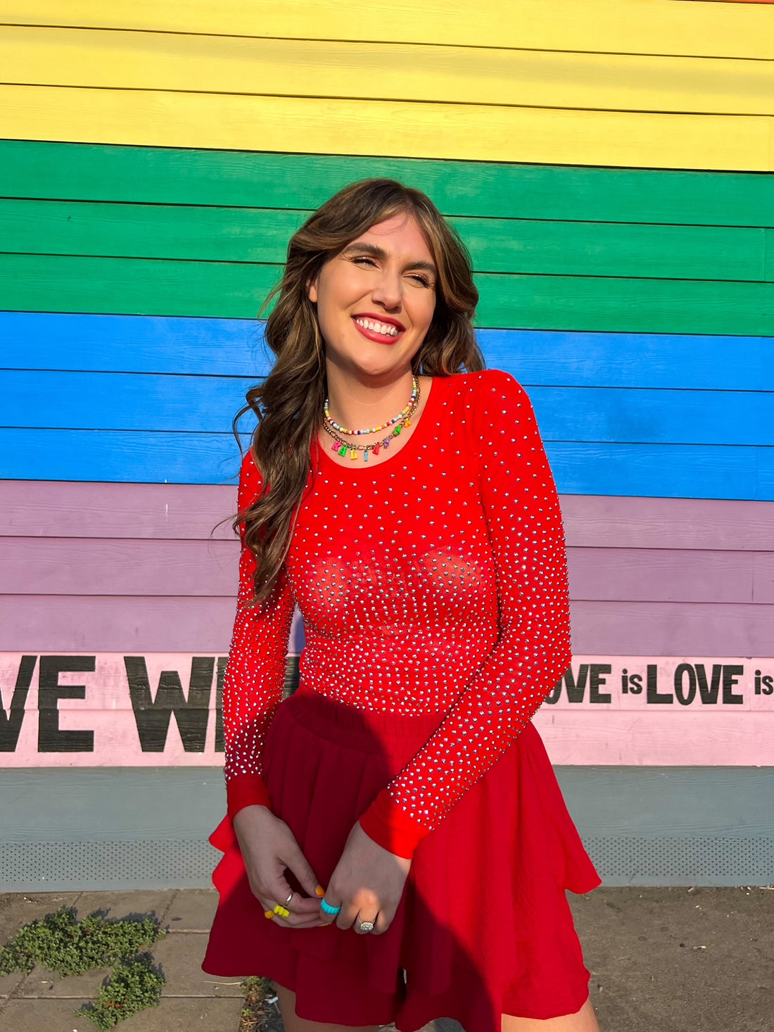 Show Stopper Rhinestone Bodysuit in Red (S-3X)