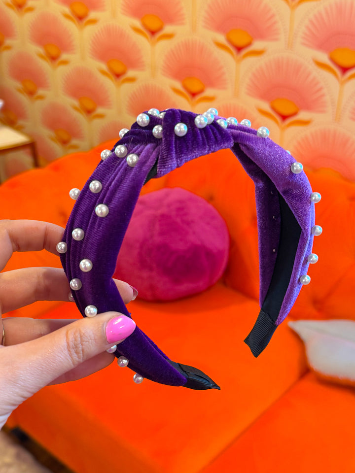 Purple Knot Pearl Headband