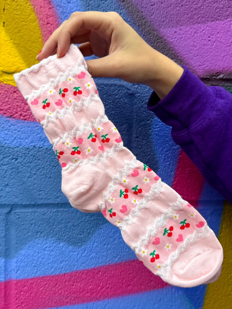 Pink Cherry Flower Socks