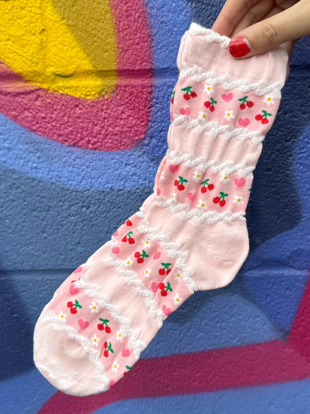 Pink Cherry Flower Socks