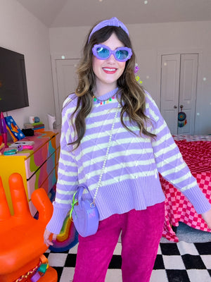 Cosmos Purple Striped Sweater (S-3x)