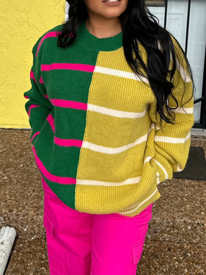 Split Decision Striped Sweater (S-2X)