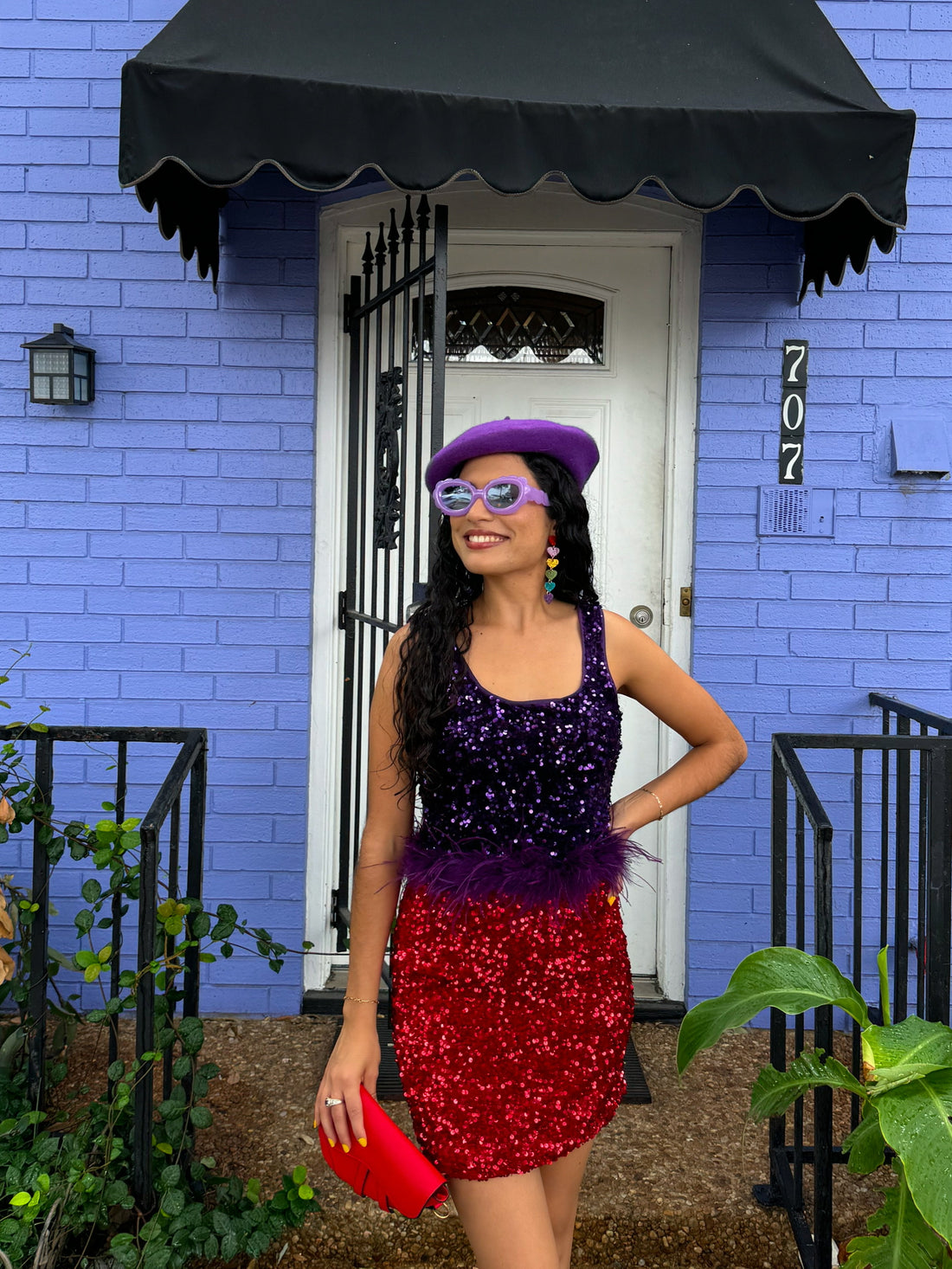 Feather Trim Purple Sequin Tank (S-L)