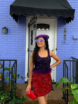 Feather Trim Purple Sequin Tank (S-L)