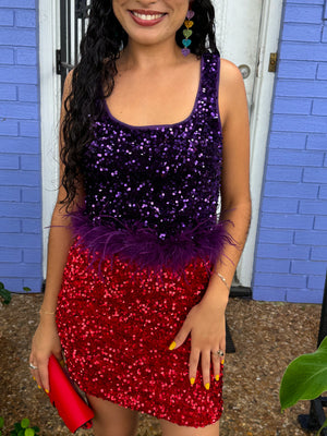 Feather Trim Purple Sequin Tank (S-L)