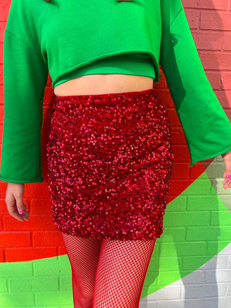 Holiday Red Sequin Skirt (S-3XL)