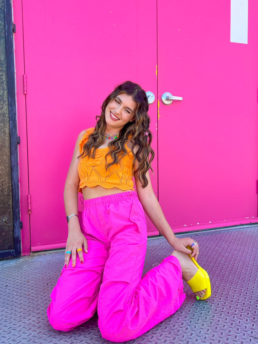 Be Seen Orange Crochet tank (Large)