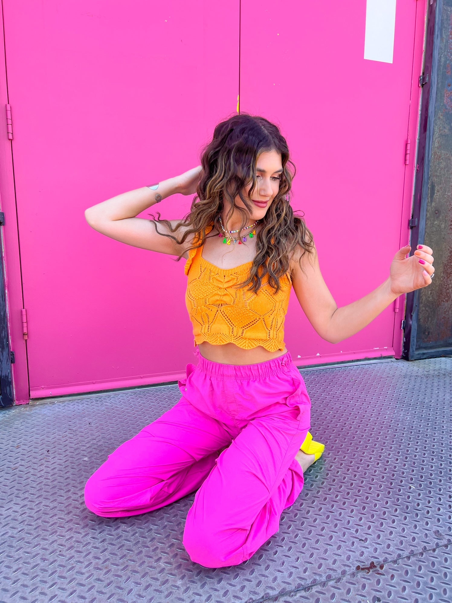 Be Seen Orange Crochet tank (Large)