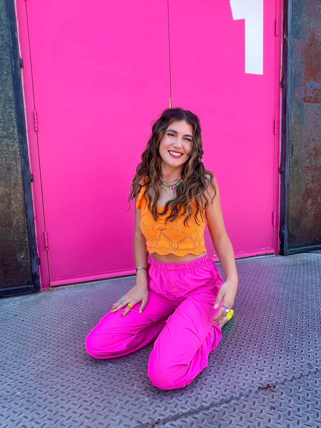 Be Seen Orange Crochet tank (Large)