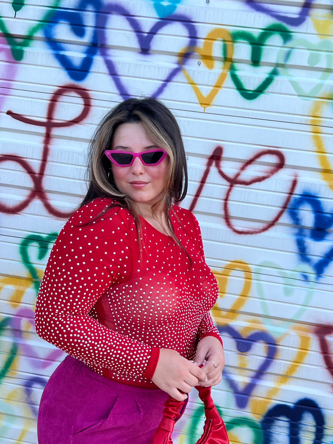 Show Stopper Rhinestone Bodysuit in Red (S-3X)