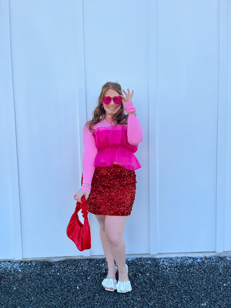 Holiday Red Sequin Skirt (S-3XL)