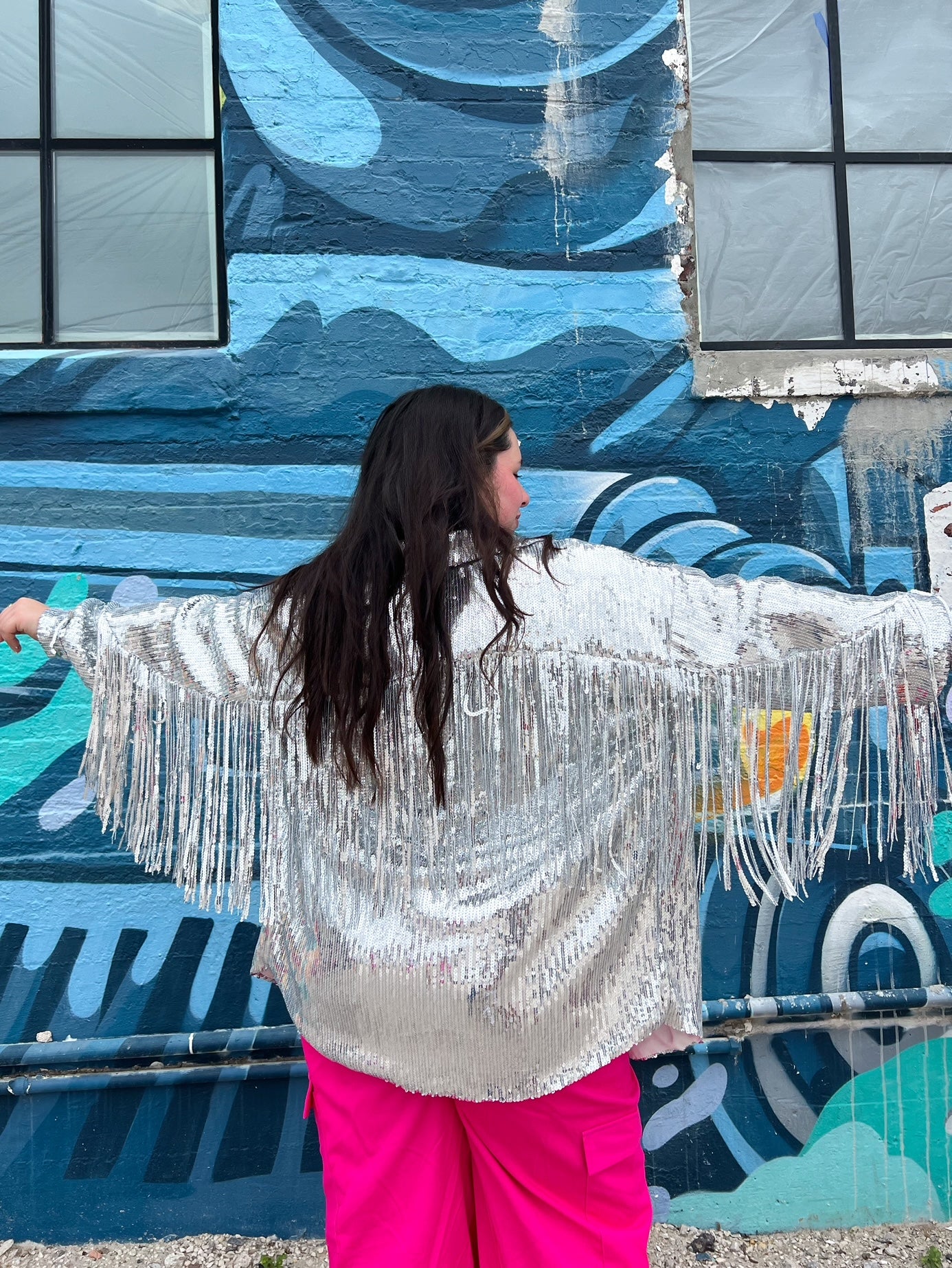 Super Star Fringe Jacket in Silver(S-3XL)