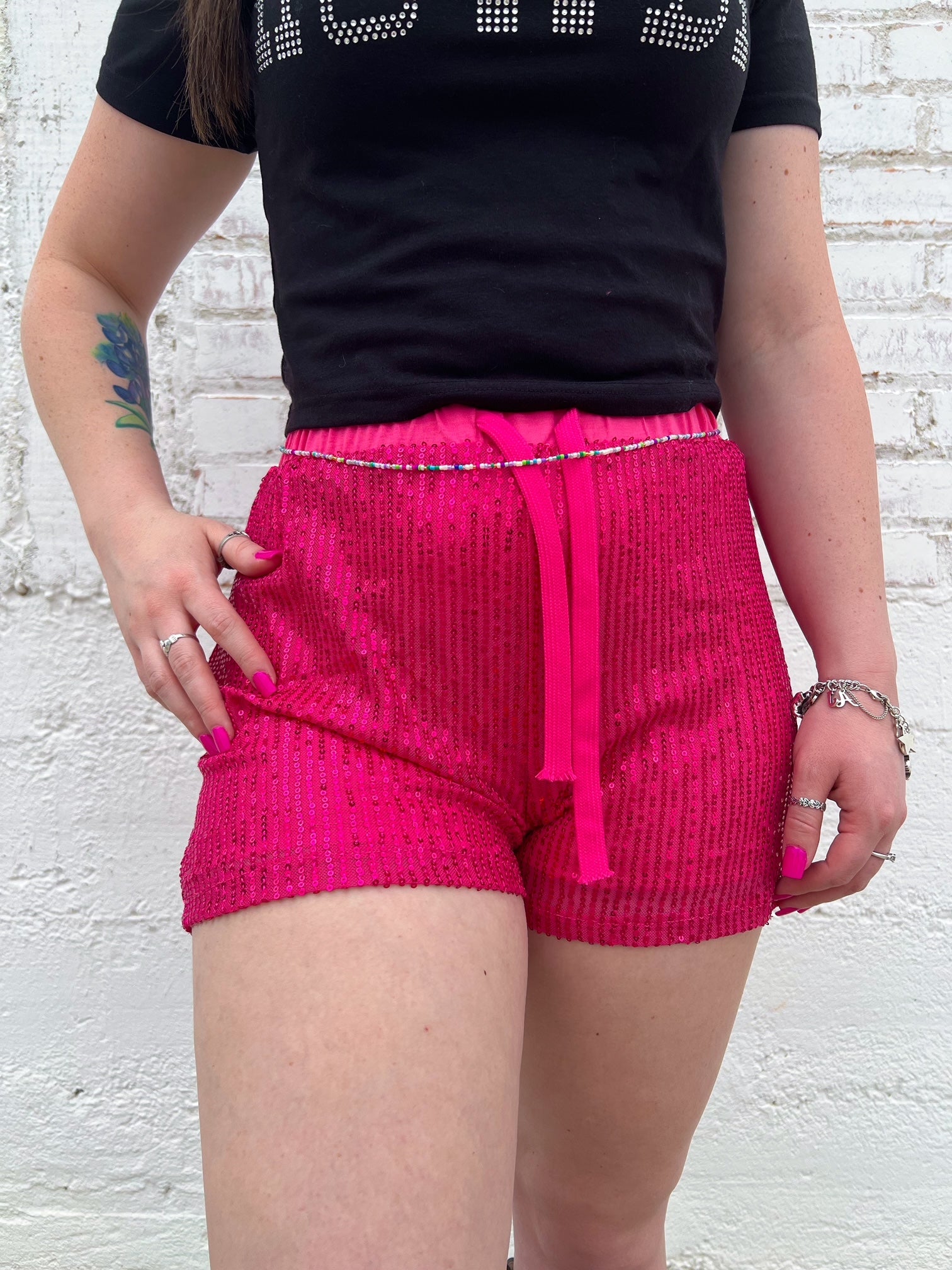 Pink Sequin Shorts (S-3X)