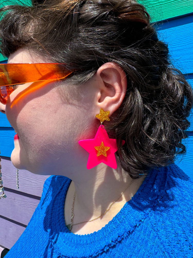 Large Pink Star Earrings