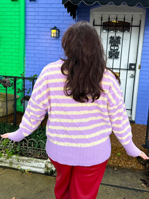 Cosmos Purple Striped Sweater (S-3x)