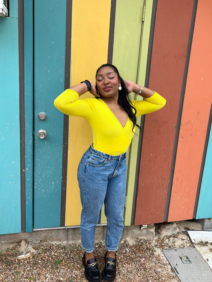 Mellow Yellow Wrap Bodysuit (large)