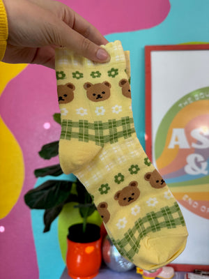 Beary Cute Yellow Socks