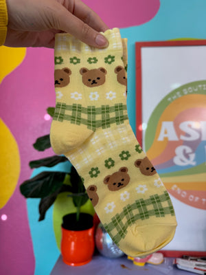 Beary Cute Yellow Socks