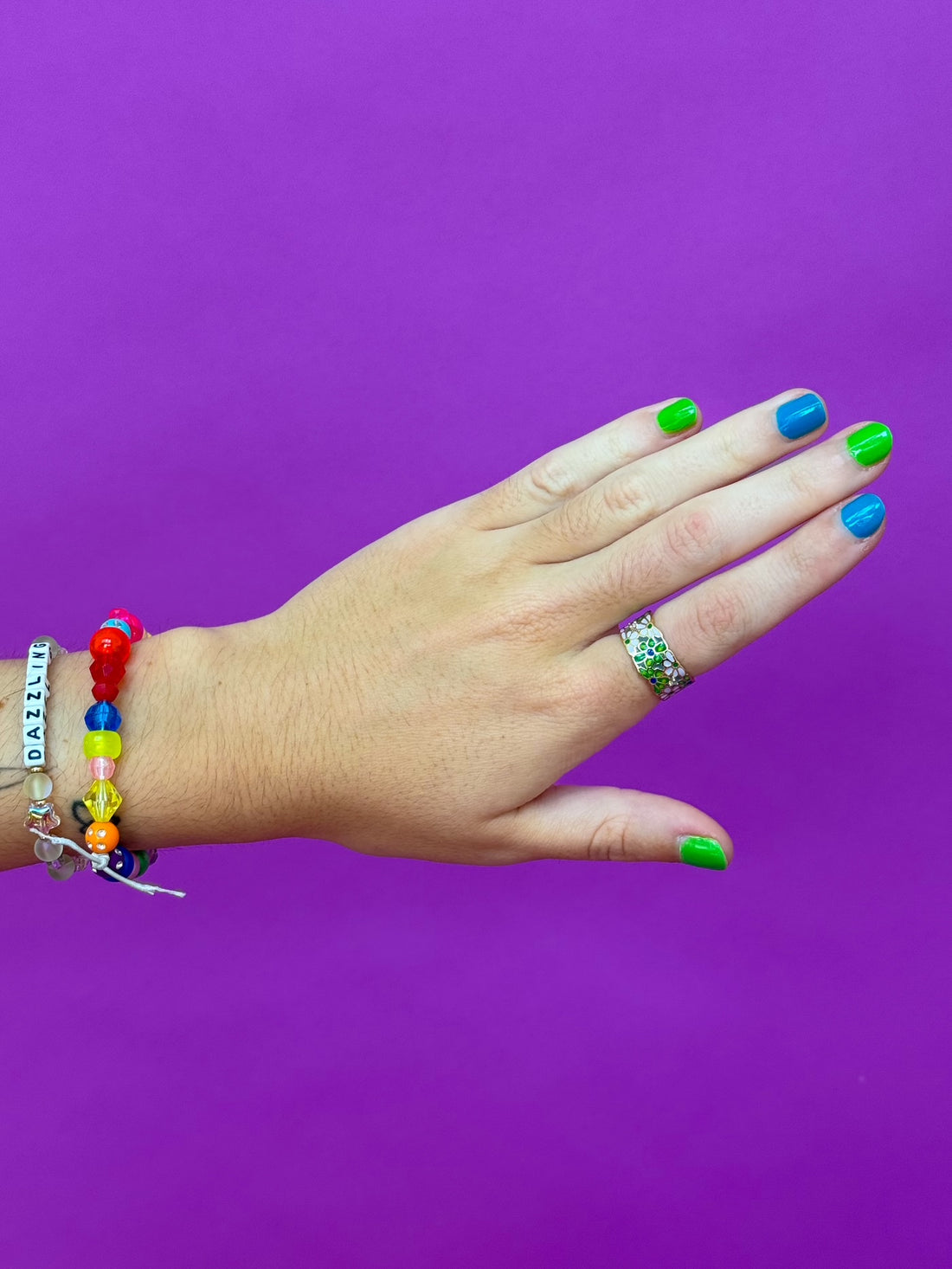 Floral Green & Blue Ring