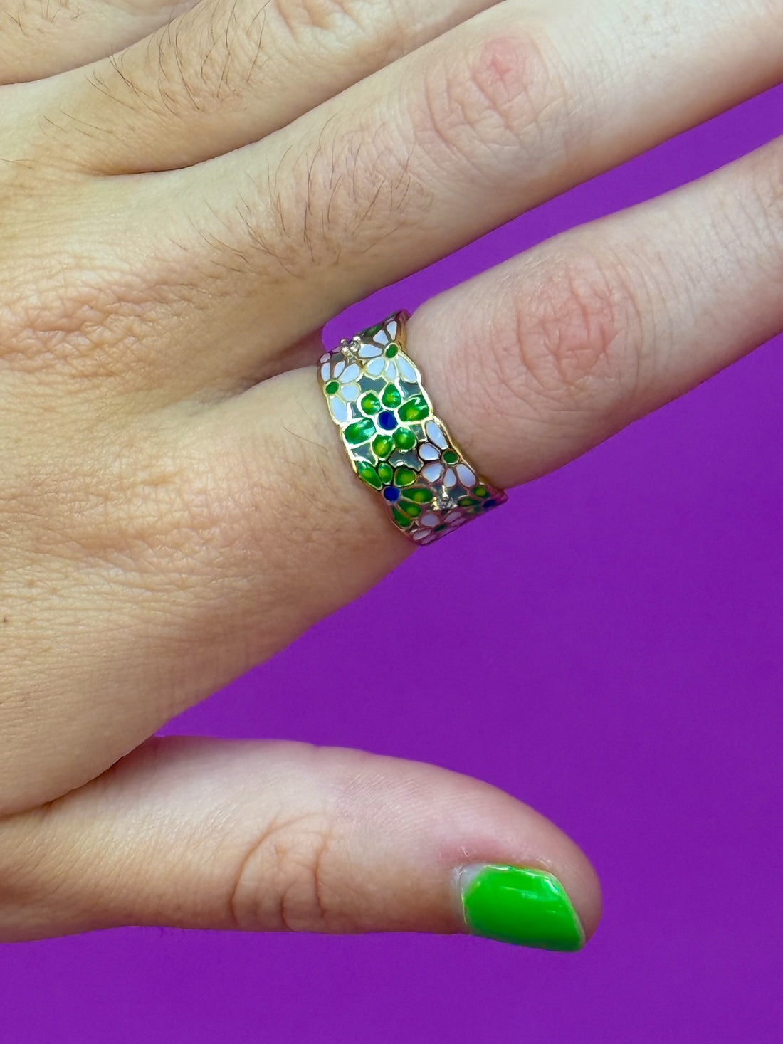 Floral Green & Blue Ring