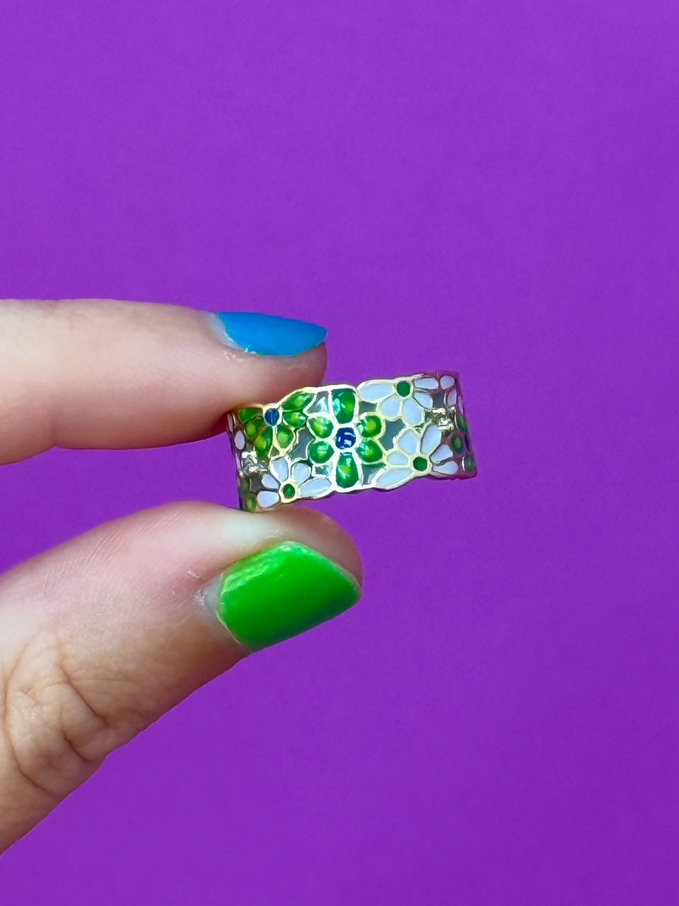 Floral Green & Blue Ring