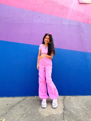 Bubble Gum Parachute Pants in Pink (S-L)